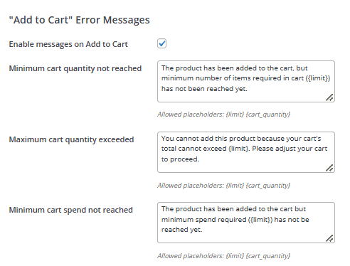 Customizing notifications text for customers on add to cart action