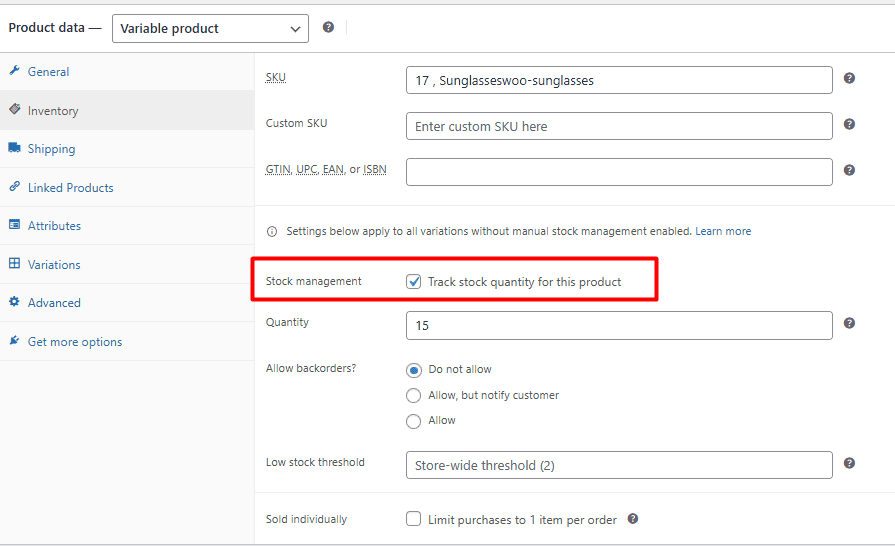 Enable stock management