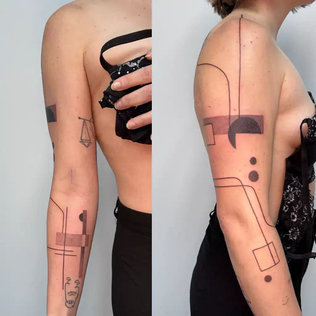 Dotwork Tattoo bestehen aus geometrischen Formen und Linien