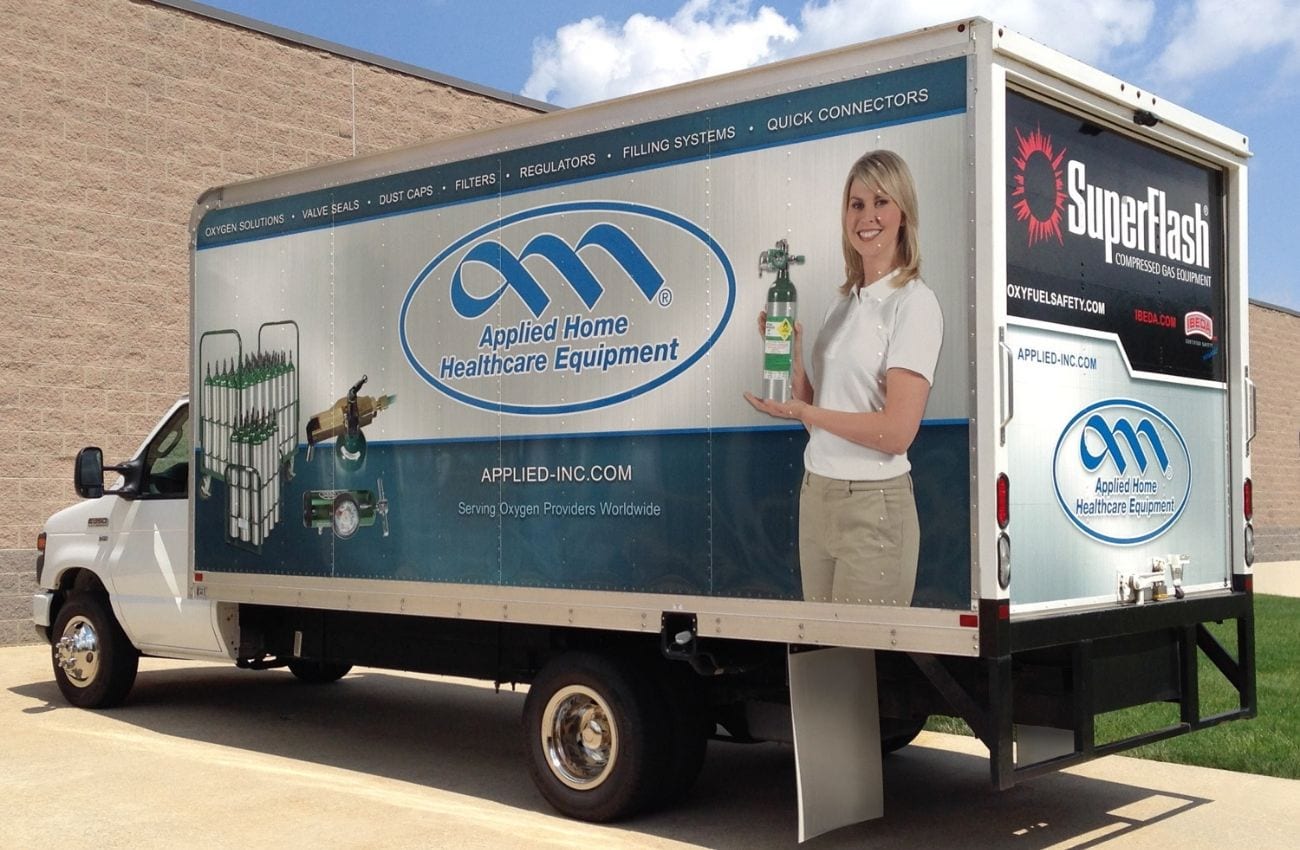 Healthcare equipment delivery truck wrap