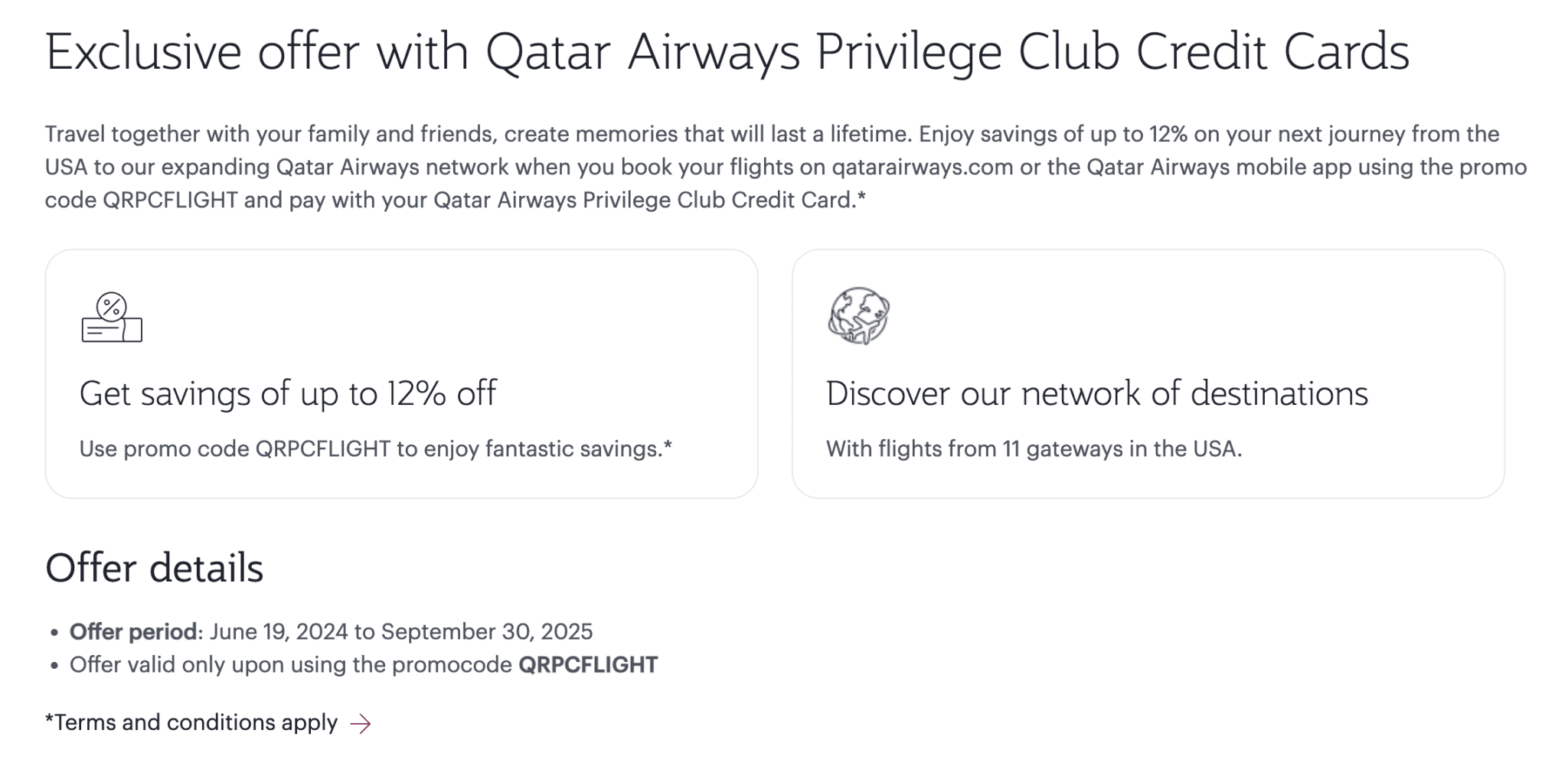 Qatar Airways Credit Card (USA): Privilege Club Visa Signature vs. Visa Infinite 2 Qatar Privilege Club Visa to get up to 12% off eligible fares