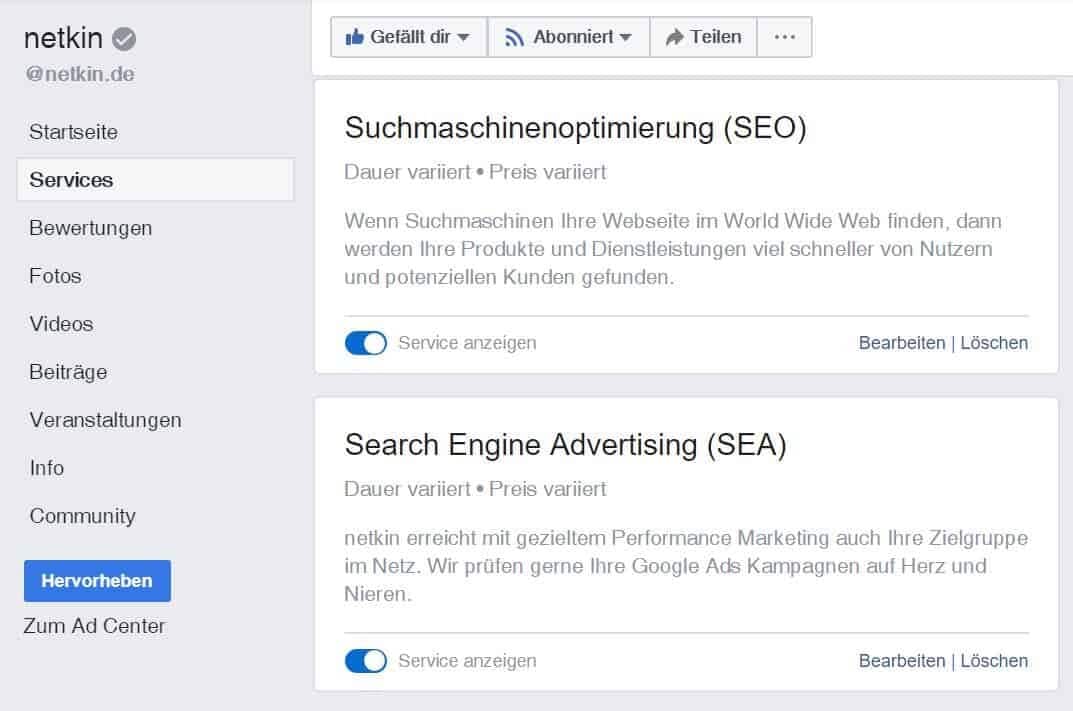 Facebook-Unternehmensseite: 5 Tipps, die du unbedingt kennen solltest 2 facebook services einstellen