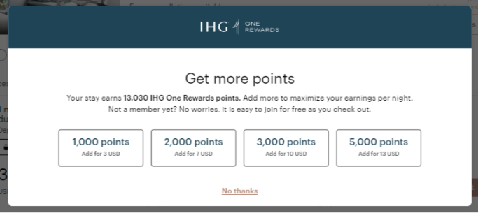 Bonus Pack options for 1,000, 2,000, 3,000 or 5,000 bonus points per night