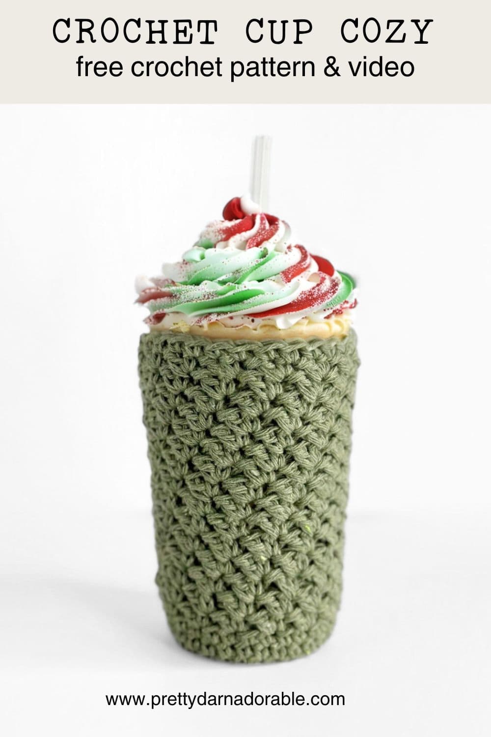 green Textured crochet cup cozy with bottom