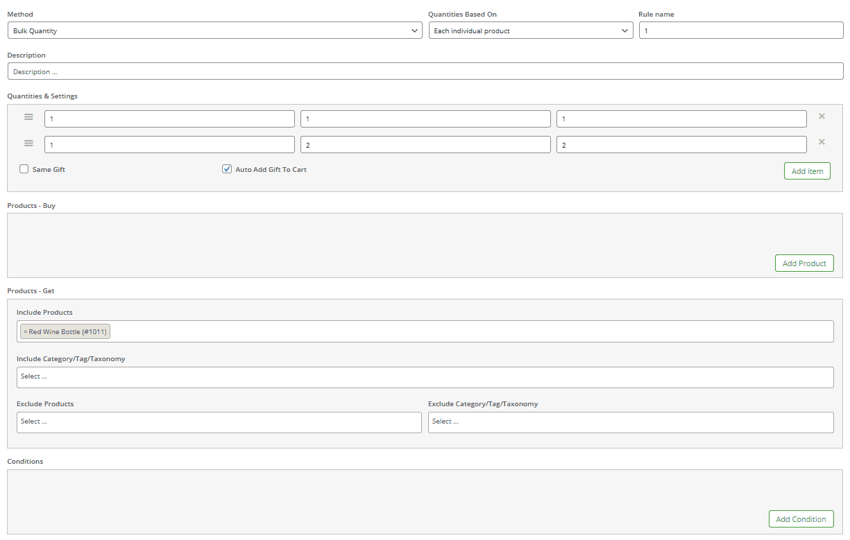 Free gift plugin sample rule
