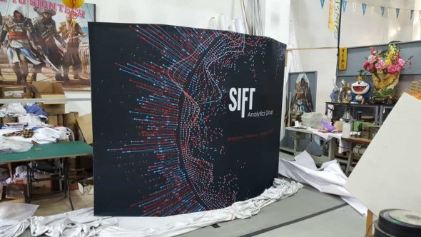 3 x 2.25m Fabric pop up display Curve shape - back view