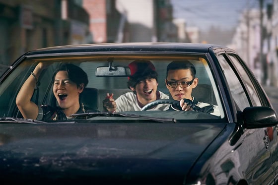 A scene from the new Netflix film ″Seoul Vibe″ which premiered Aug. 26. From left are actors Lee Kyu-hyun, Ong Seong-wu and Yoo Ah-in