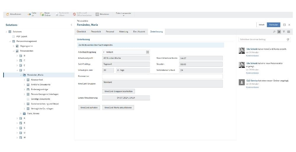 Screenshot ELO for timeCard
