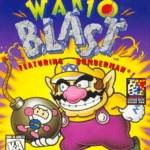 Wario Blast featuring Bomberman jeu vidéo Game Boy, graphisme coloré, personnage de wario brandissant une bombe, illustration rétro destinée aux fans de jeux vidéo classiques.