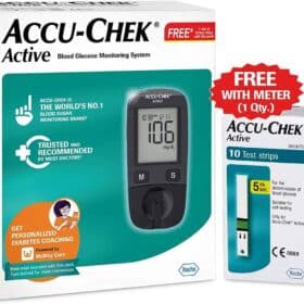 Accu-Chek Active Blood Glucose Glucometer Kit With Vial Of 10 Strips, 10 Lancets And A Lancing Device Free For Accurate Blood Sugar Testing