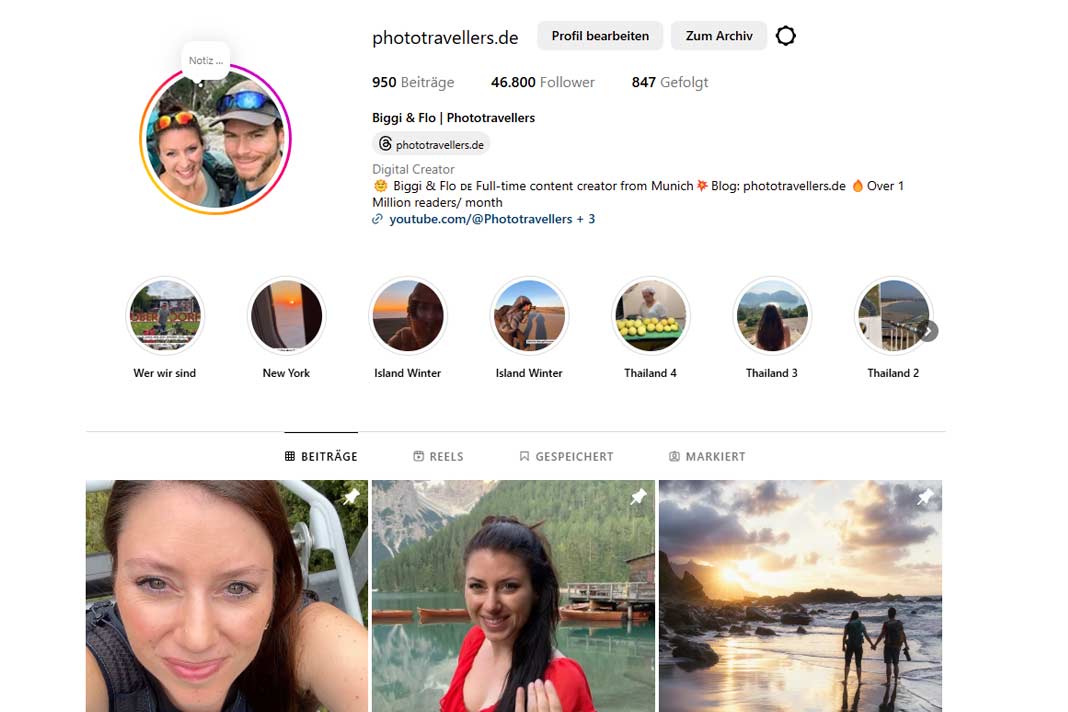Der Instagram-Kanal vom Reiseblog Phototravellers.de