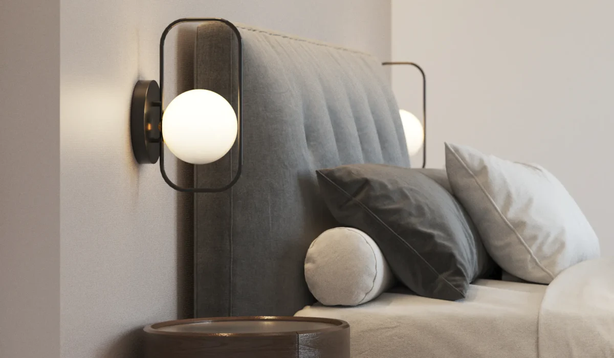 architekturvisualisierung 5 Produktvisualisierung einer Schlafzimmerleuchte in einem Haus in Thun, Schweiz.