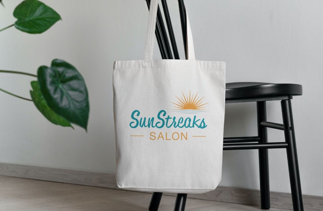 Tote bag with salon logo; SunStreaks Salon