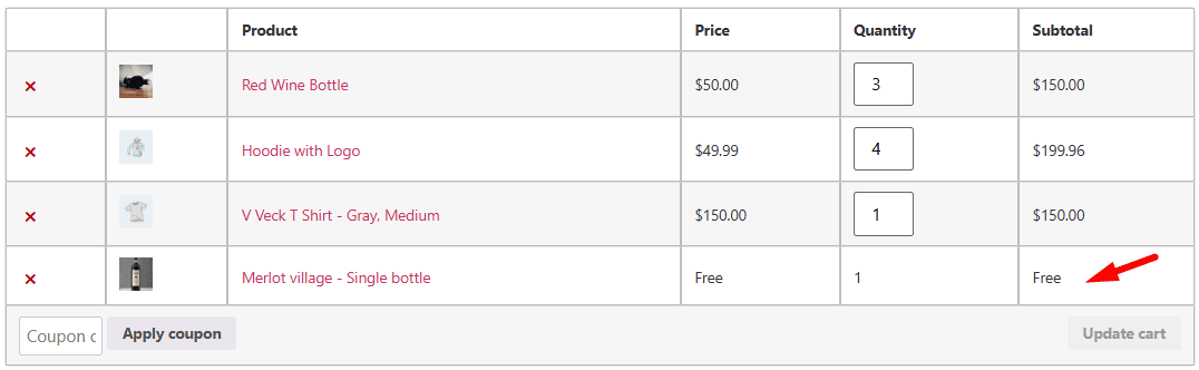 Subtotal amount rule result in cart