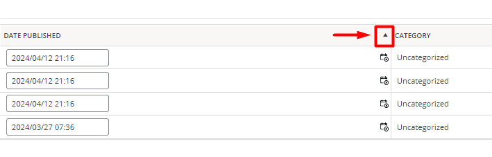 Press Up and Down arrow key for date published column