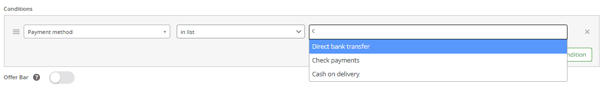 Set payment method condition to rule