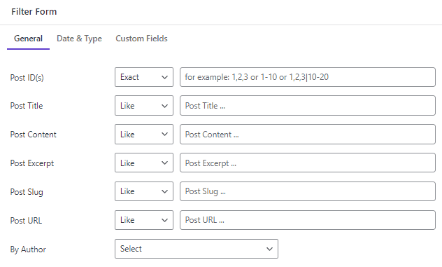 WordPress posts/pages bulk edit filter form