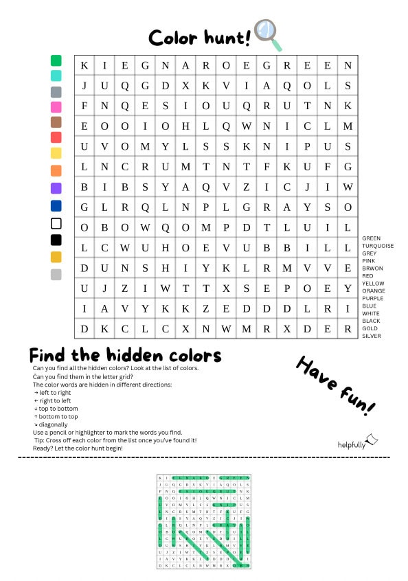 Kreuzworträtsel für Kinder rund um Farben für Englisch Unterricht als gratis Vorlage