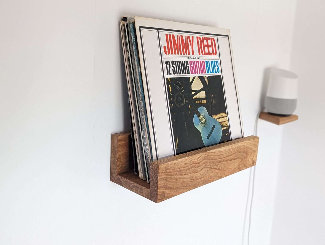 Solid Oak Vinyl Shelf - Wall mounted