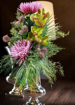 10 Crisantemi Artificiali A Sfera In Seta - Bouquet Fiori Finti, Testa 6 Cm, Stelo 19 Cm, Per Decorazione Casa, Matrimoni E Feste, Rosa Chiaro - 6