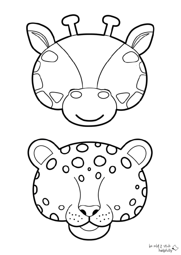 Tiermasken zum Ausdrucken, hier Giraffe und Leopard ohne Augen