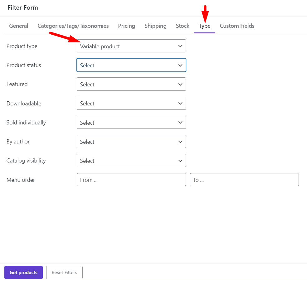 filter variable product in WooCommerce variation bulk edit plugin