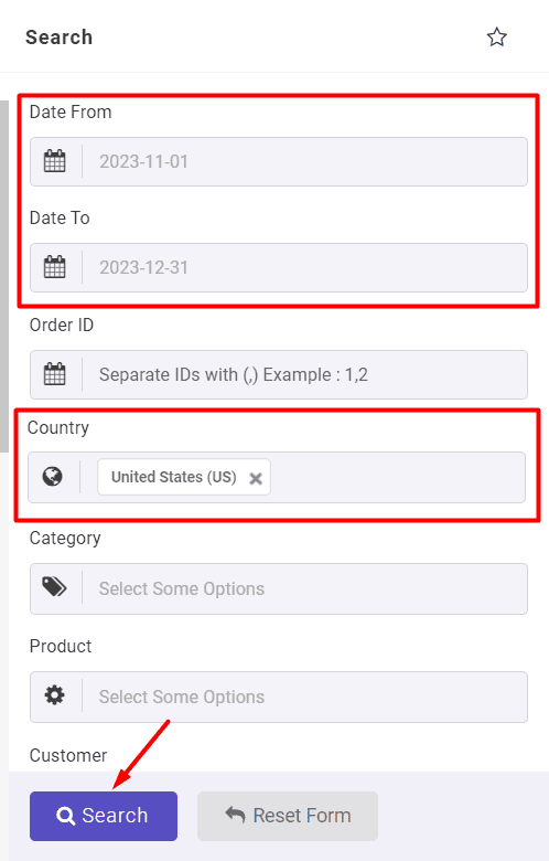 WooCommerce daily sales report of a specific country