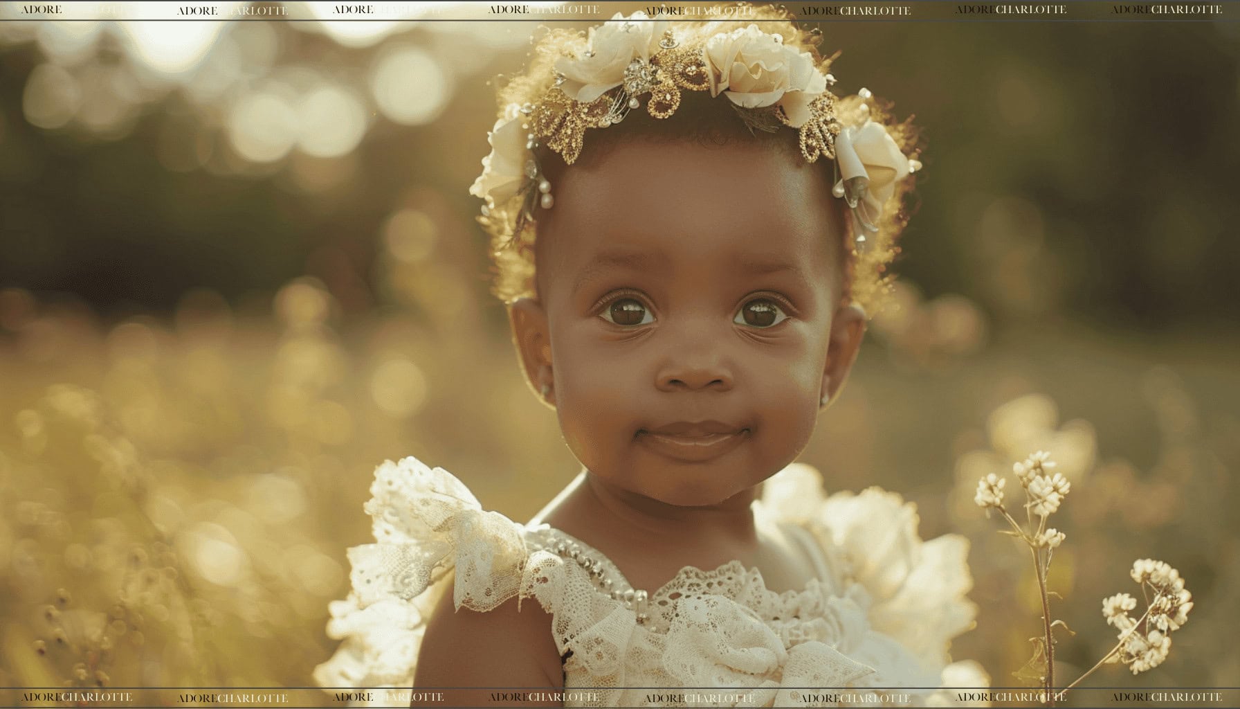 Beautiful black baby girl princess with a flower crown outside