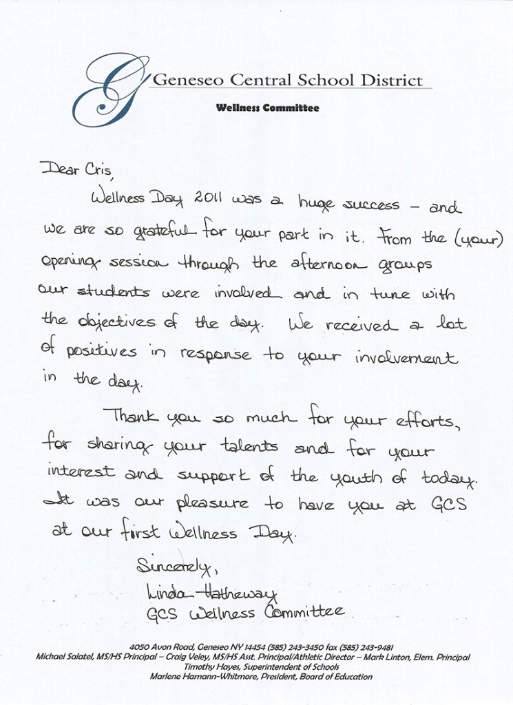 testimonial letter for primary elementary and middle school assembly performer Cris Johnson