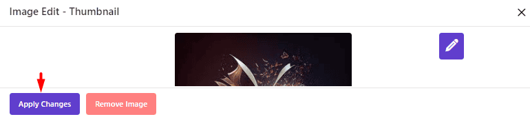 select apply changes button in image edit thumbnail form