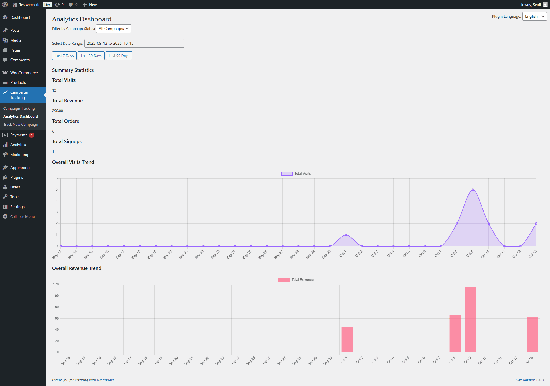 Analytics Interface PureTrack Analytics Dashboard