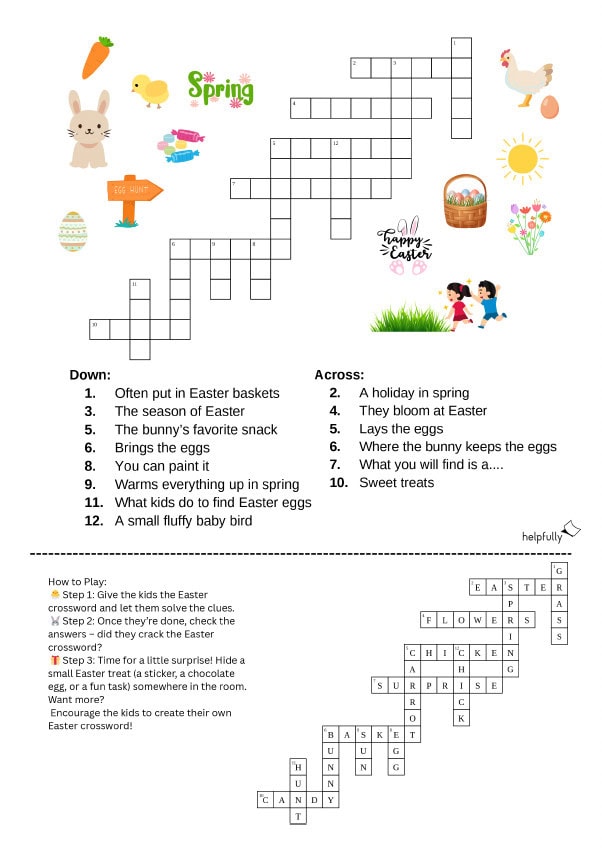 easter idea for kids, printable crossword