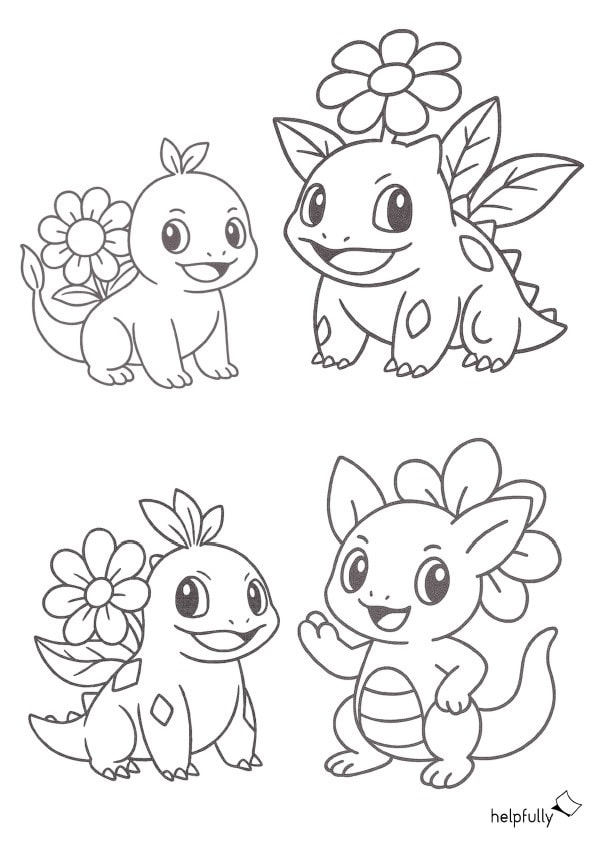 Süße Echsen-Tiere im Pokemonstyle für kinder zum Ausmalen