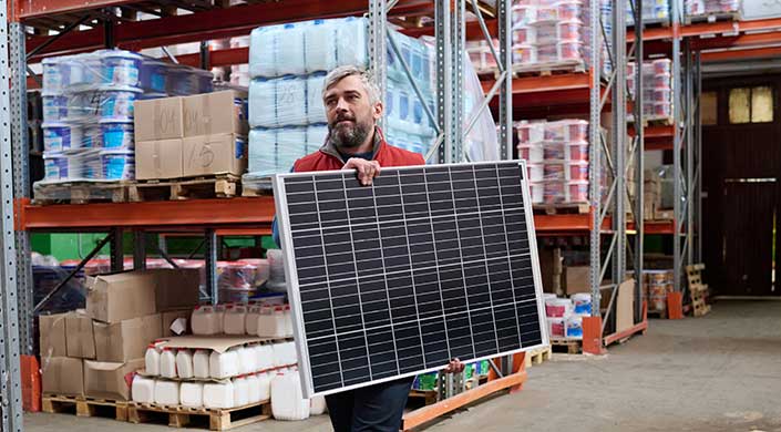 Bild von Dachdecker mit Solarmodul