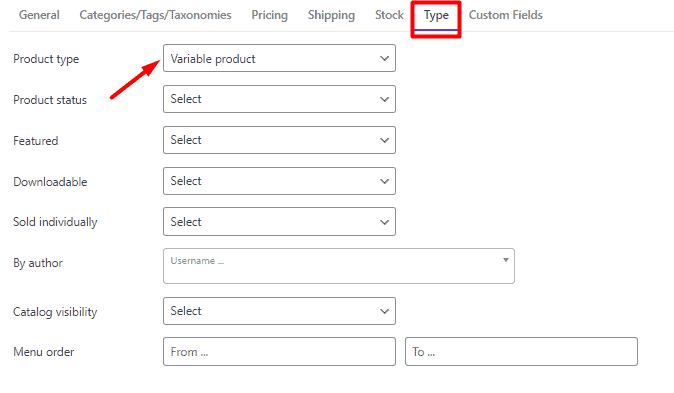 select variable product in WooCommerce products bulk edit plugin filter form