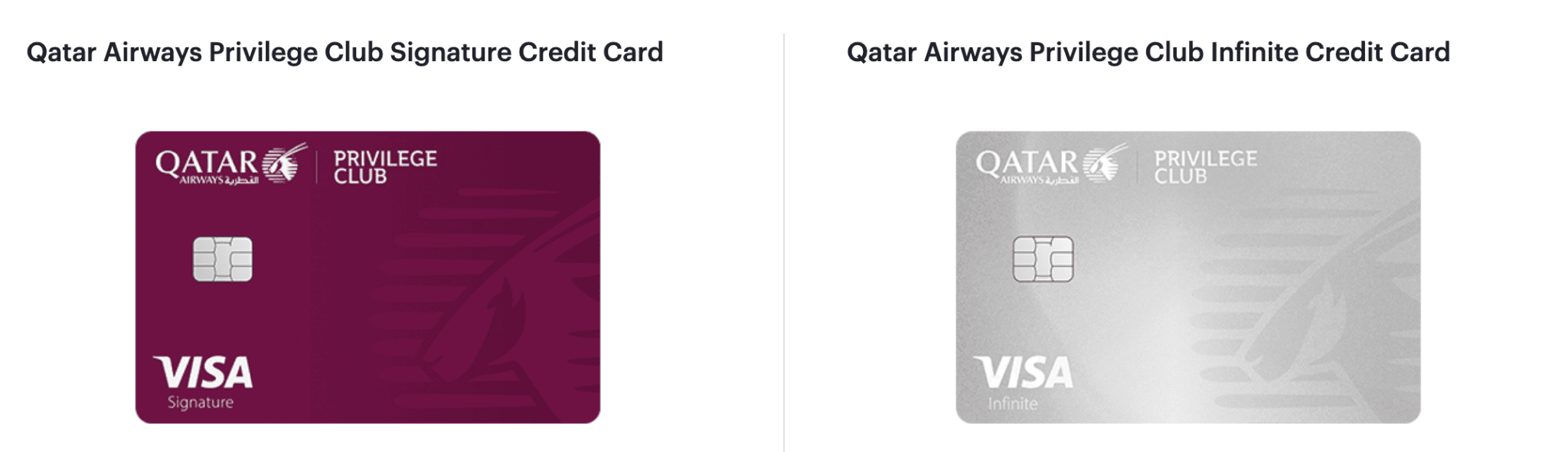 Qatar Airways Credit Card (USA): Privilege Club Visa Signature vs. Visa Infinite 1 Qatar Airways Credit Cards in the U.S