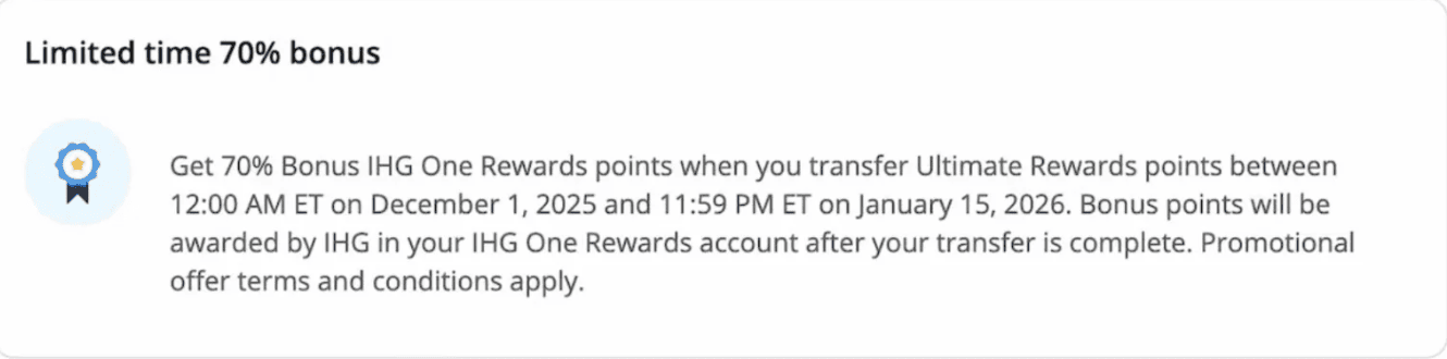 Chase to IHG 70% Bonus Transfer: Key Details 1 Chase to IHG 70% Bonus Transfer