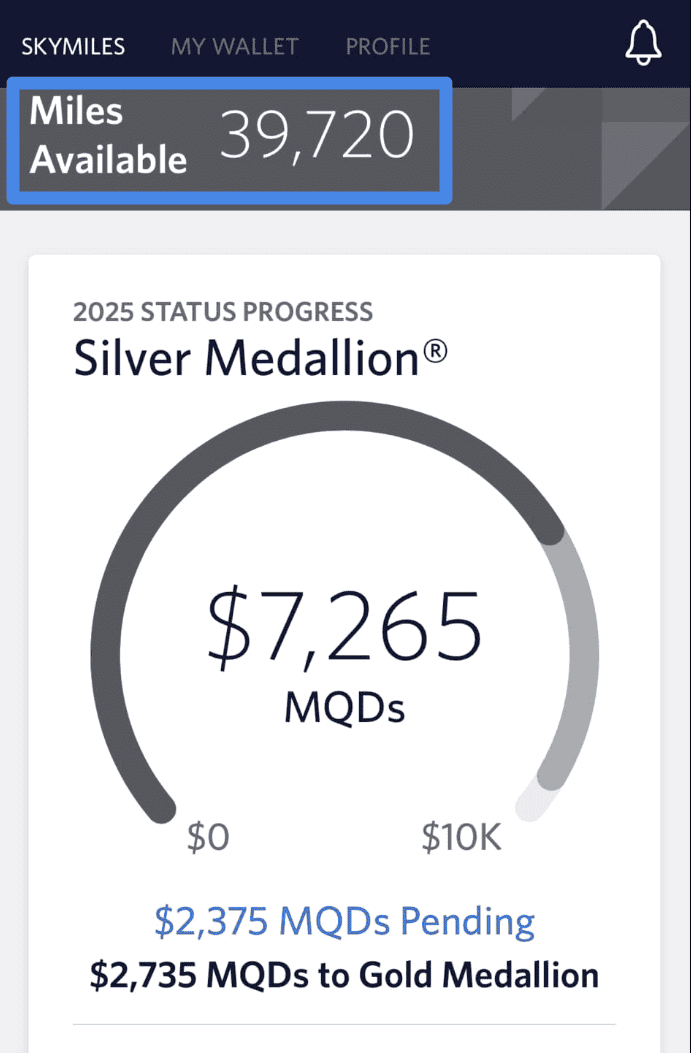 The Ultimate Guide to Delta Million Miler 2 Example of a SkyMiles account dashboard showing total miles flown