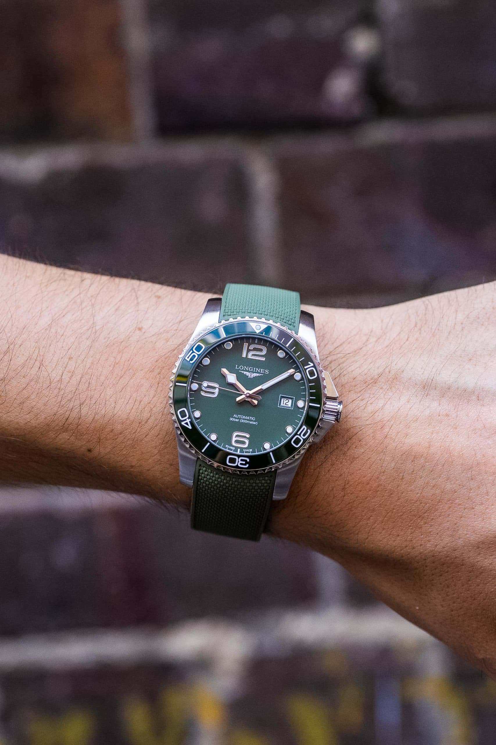 41mm Longines HydroConquest Green Rubber