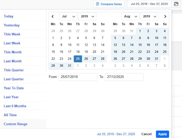 Select report date range