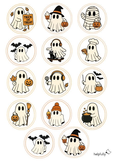 Süße Halloween Sticker mit Geistern als Deko für Treats und mehr