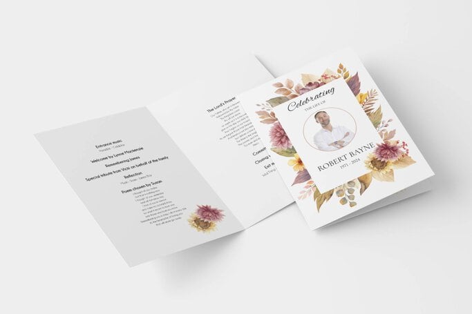Editable sunflower funeral order of service 108 - Template Design