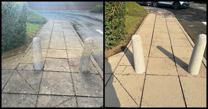 Jet washing driveway with biocide treatment