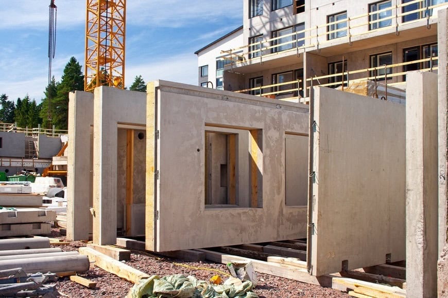 *** Local Caption *** Precast concrete wall panels in the construction site