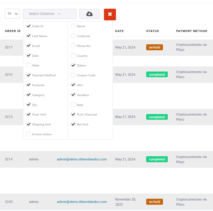 Select columns ro show