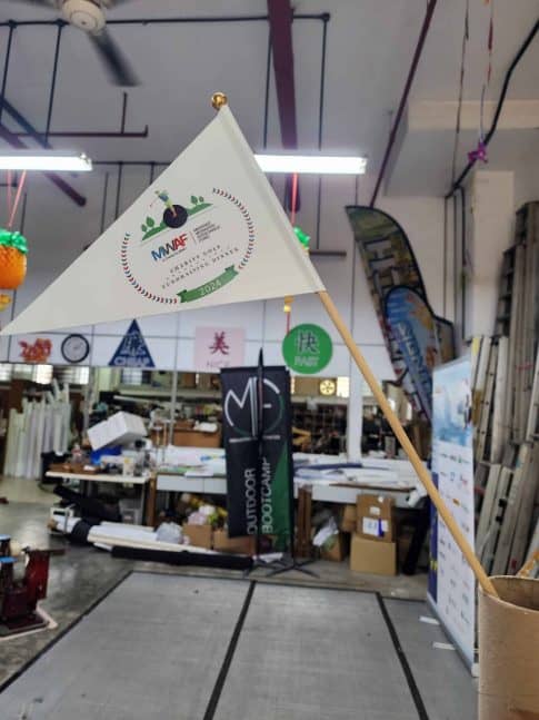 Hand waving flag double sided