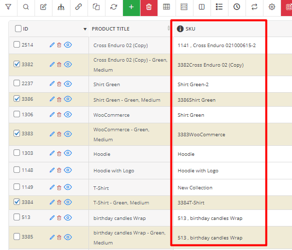 Product variation SKU result