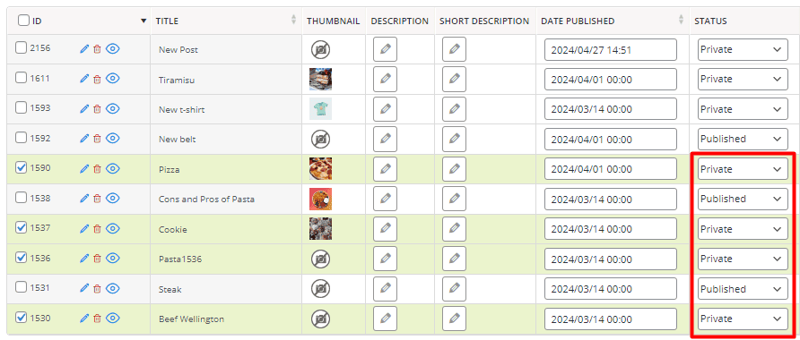 Bind edit WordPress private blog post result