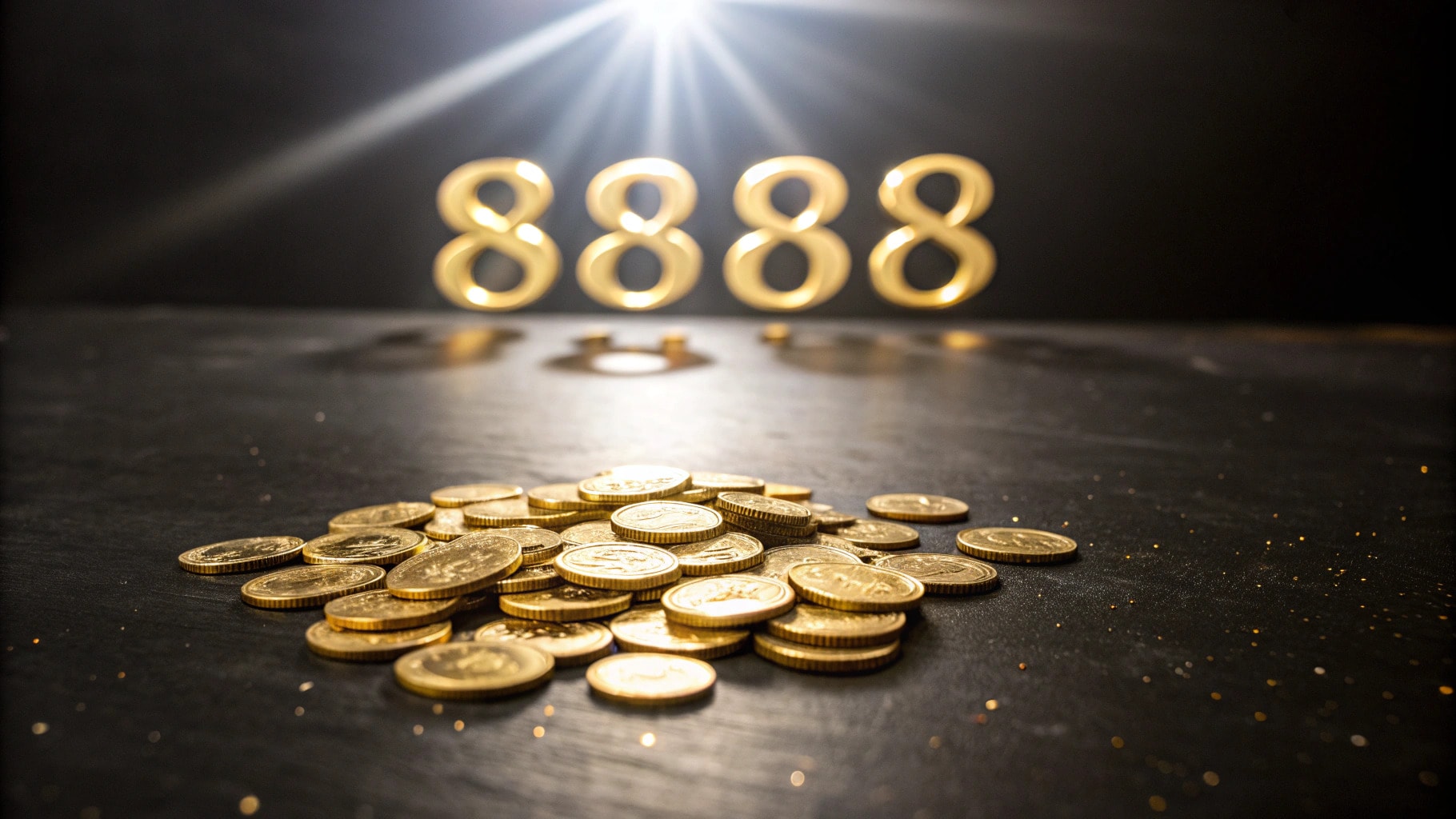 Numéro 8888 avec des pièces symbolisant l'abondance financière.