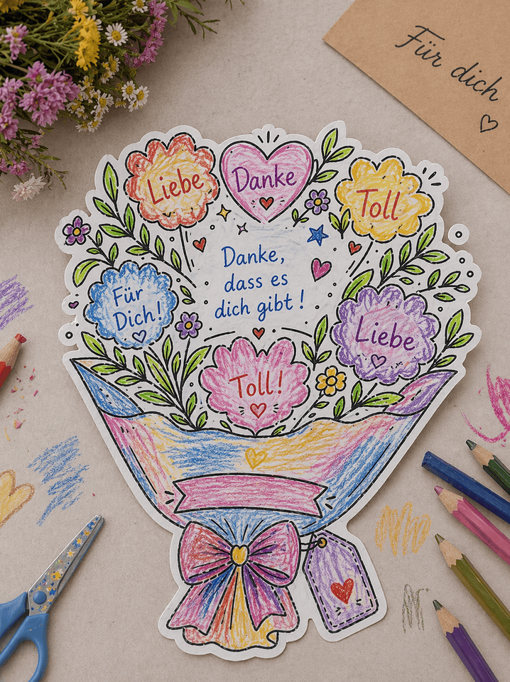Tolle Geschenkidee für Mütter, Omis und unsere Liebsten - der DIY-Papier-Blumenstrauß zum Ausdrucken und Ausfüllen